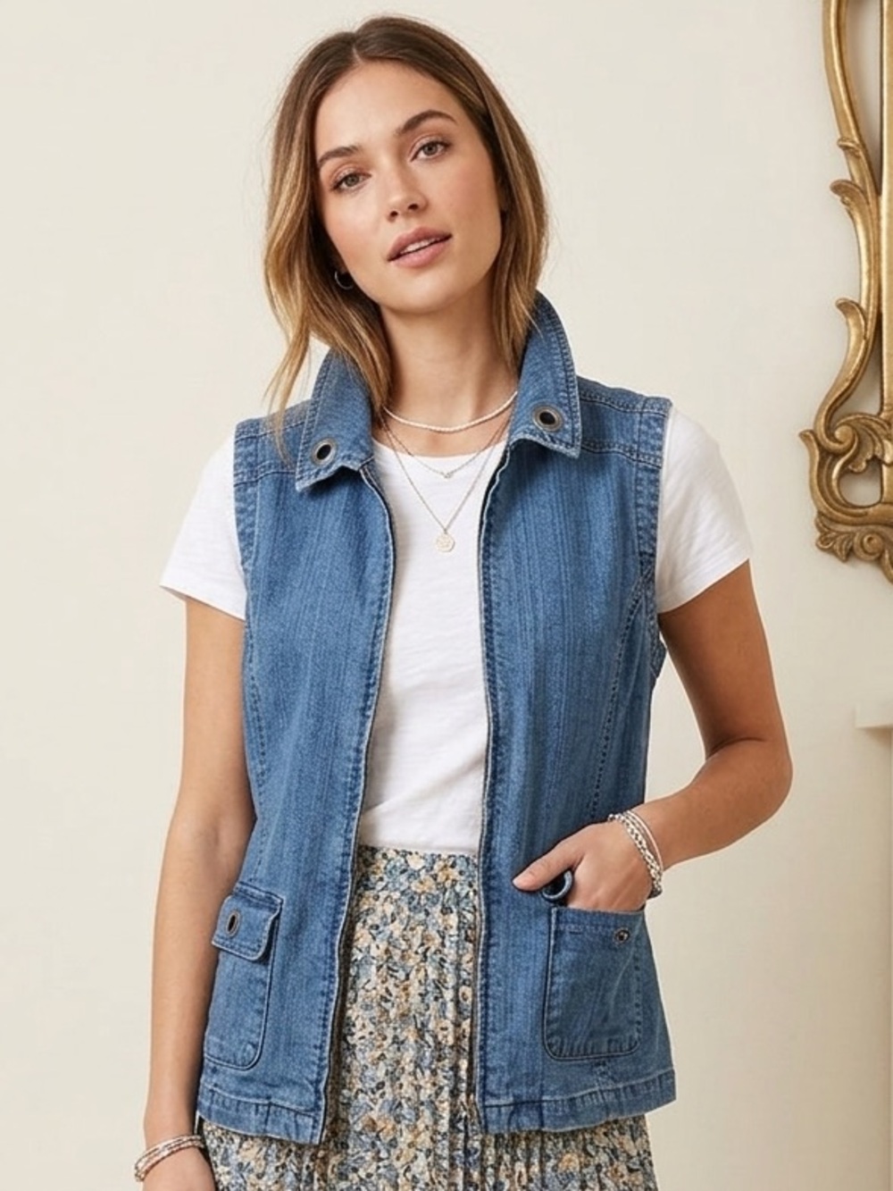 TRADITION Country Tradition Zip Up Denim Sleeveless Vest with pockets Size 16